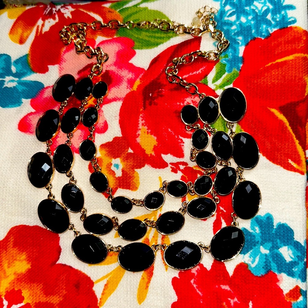 Three Stranded Black Gold Statement Necklace - image 1